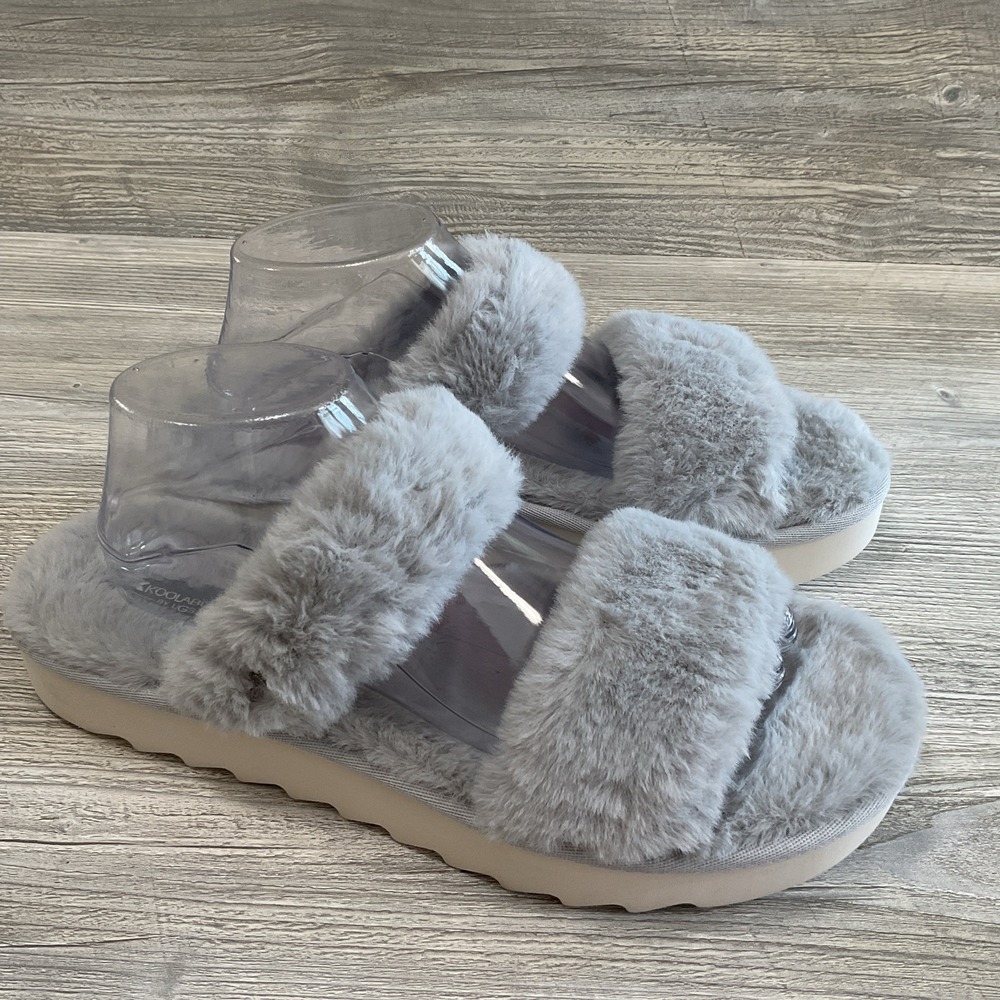 Koolaburra Women's 11 Gray Fuzz-On Faux Fur Slippers Platform Sandals Shoes NEW